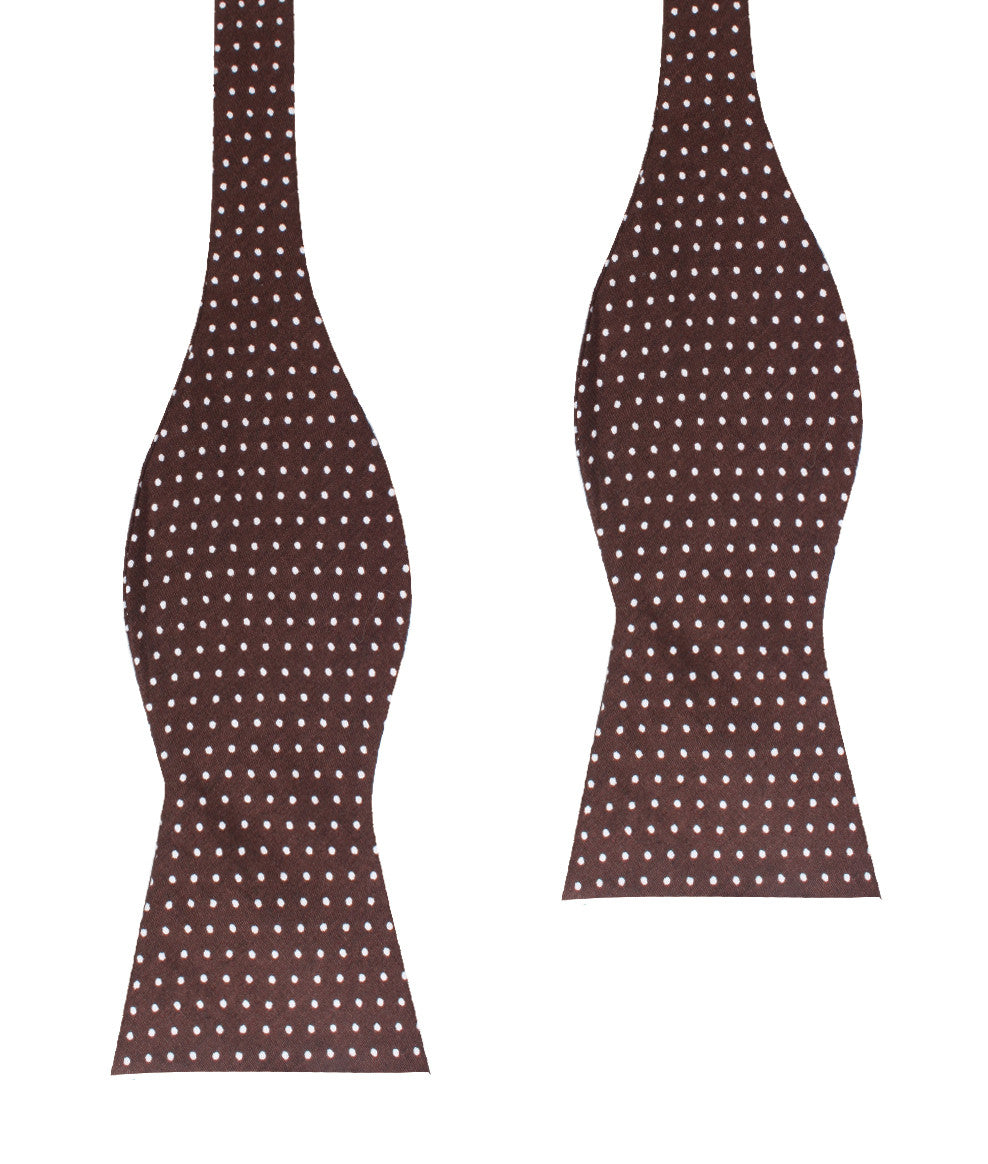 Lungo Brown Polkadot Cotton Self Bow Tie