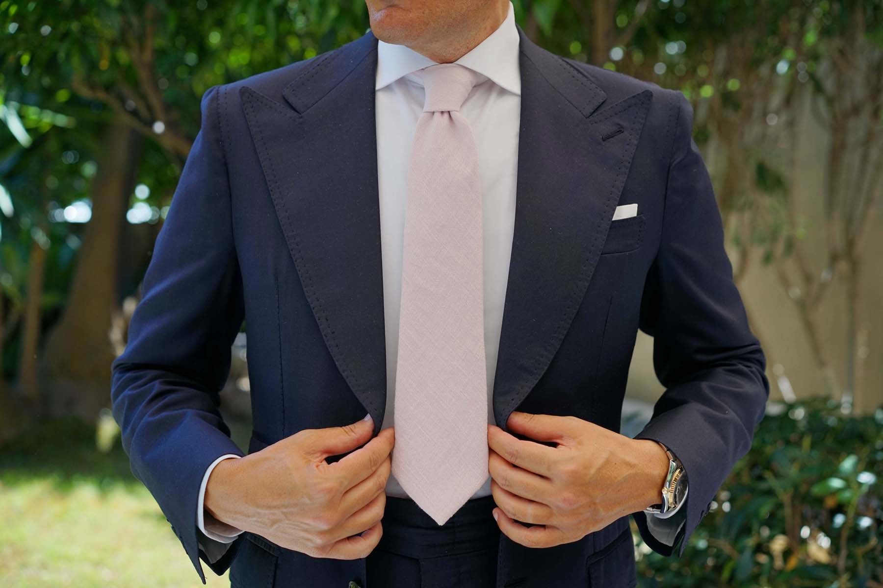 Maldivian Blush Pink Linen Necktie | Petal Wedding Ties for Groomsmen ...