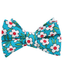 Maldivian Turquoise Floral Self Bow Tie Folded Up