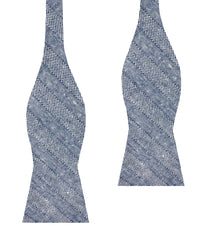 Manarola Navy Tweed Striped Linen Self Bow Tie