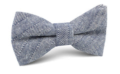 Manarola Navy Tweed Striped Linen Bow Tie