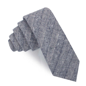 Manarola Navy Tweed Striped Linen Skinny Tie