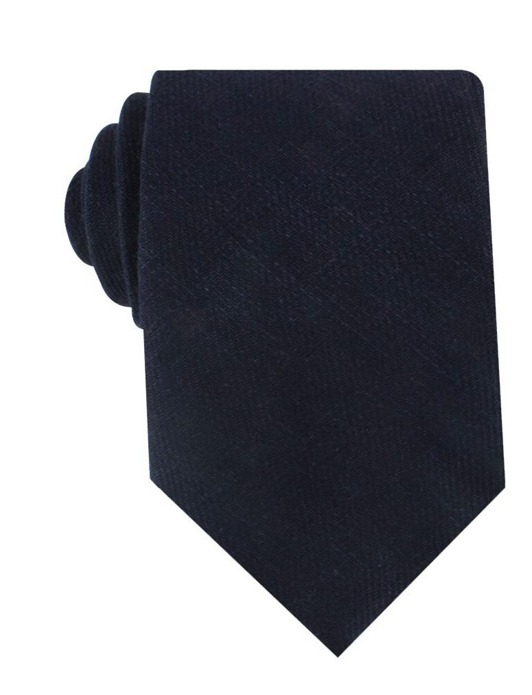 Marine Dark Navy Blue Twill Linen Necktie