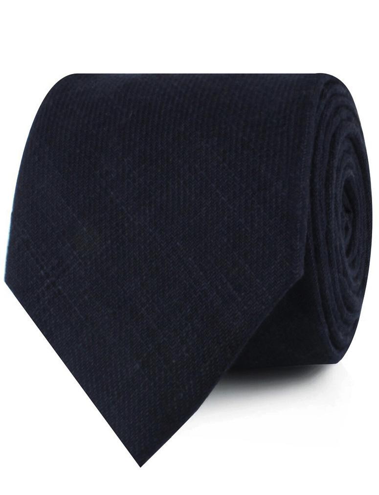 Marine Dark Navy Blue Twill Linen Neckties