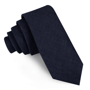 Marine Dark Navy Blue Twill Linen Skinny Tie