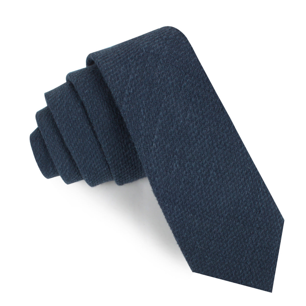 Marine Navy Blue Linen Skinny Tie