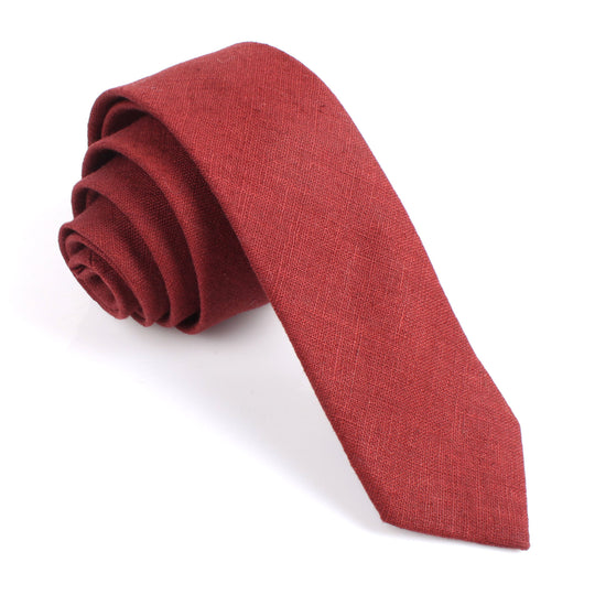 Maroon Slub Linen Skinny Tie