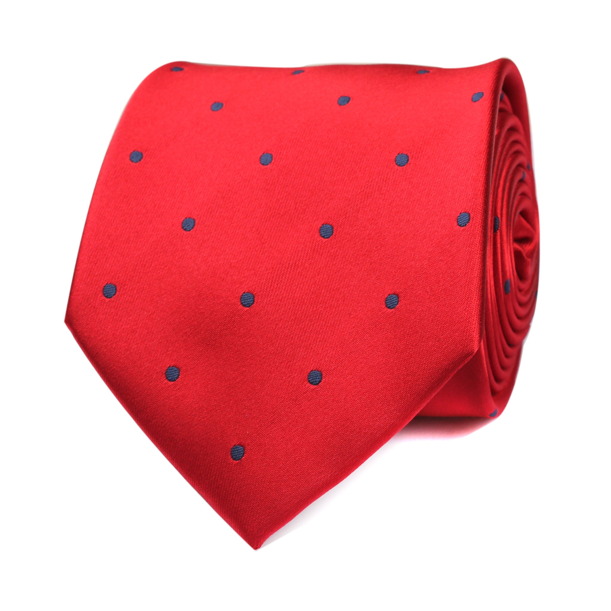 Maroon Tie with Navy Blue Polka Dots Front View