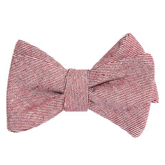 Maroon White Twill Stripe Linen Self Tie Bow Tie