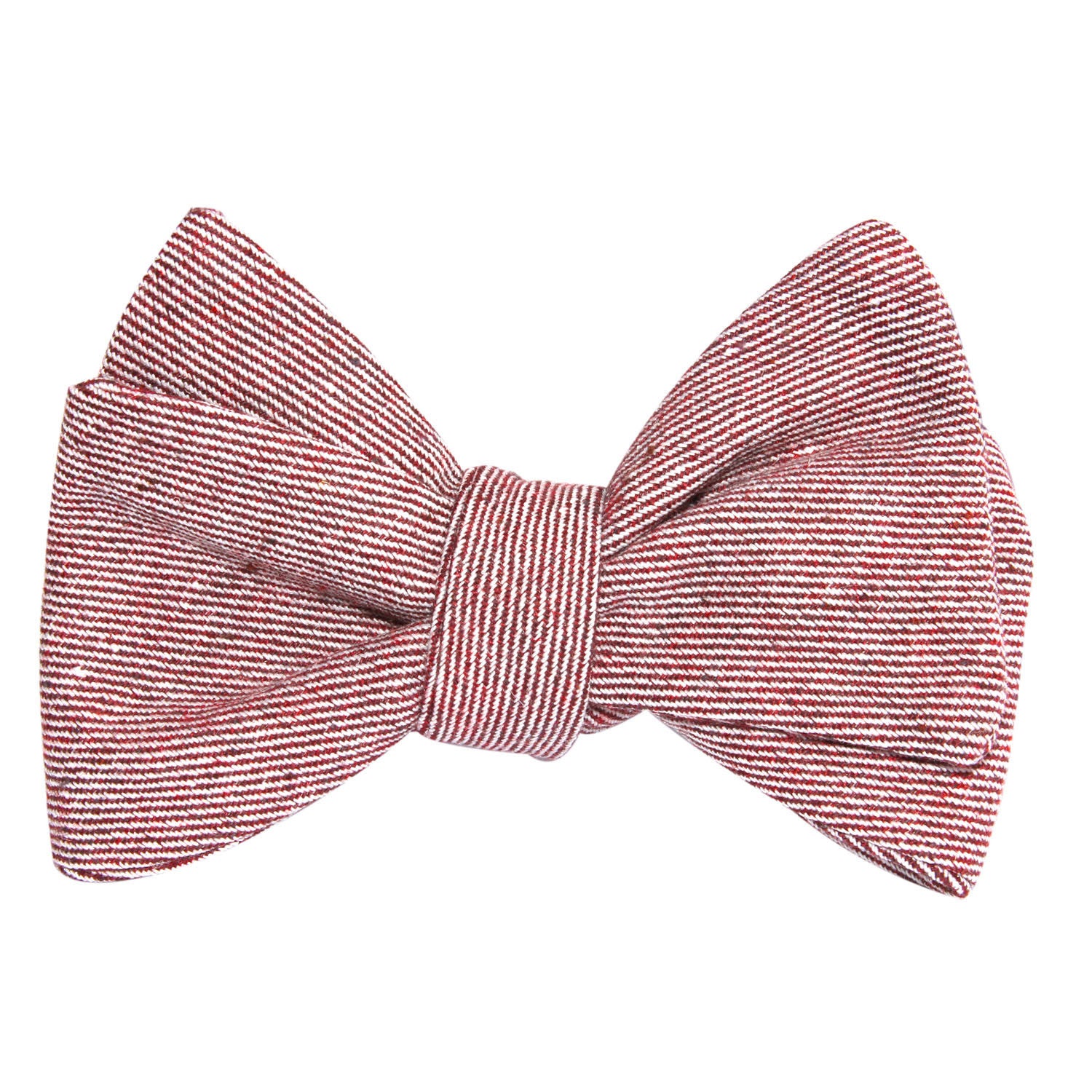 Maroon White Twill Stripe Linen Self Tie Bow Tie2