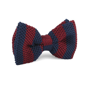 Maroon with Navy Blue Striped Knitted Bow Tie