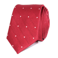 Maroon with White Polka Dots Skinny Tie Front