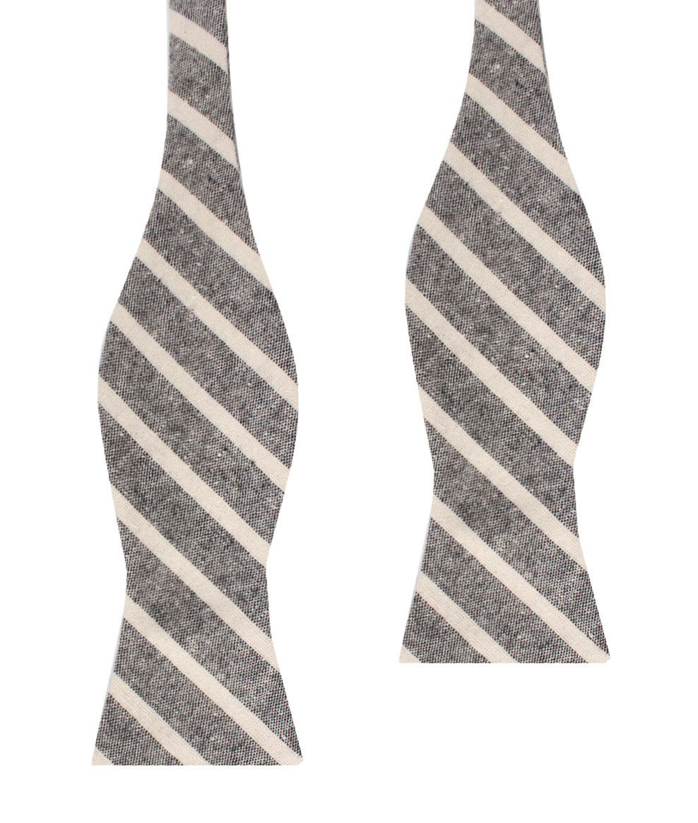 Mersin Brown Stripe Chalk Linen Self Bow Tie