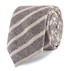 Mersin Brown Stripe Chalk Linen Slim Tie