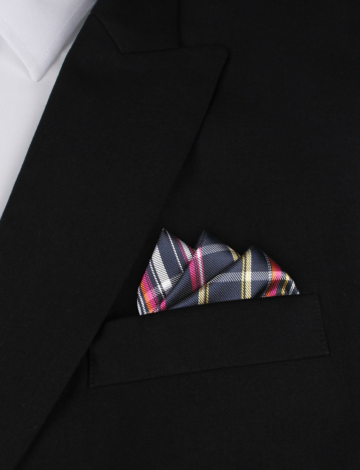 Midnight Blue with Pink Stripes Oxygen Three Point Pocket Square Fold