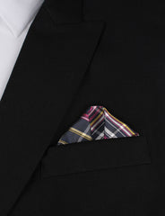 Midnight Blue with Pink Stripes Winged Puff Pocket Square Fold