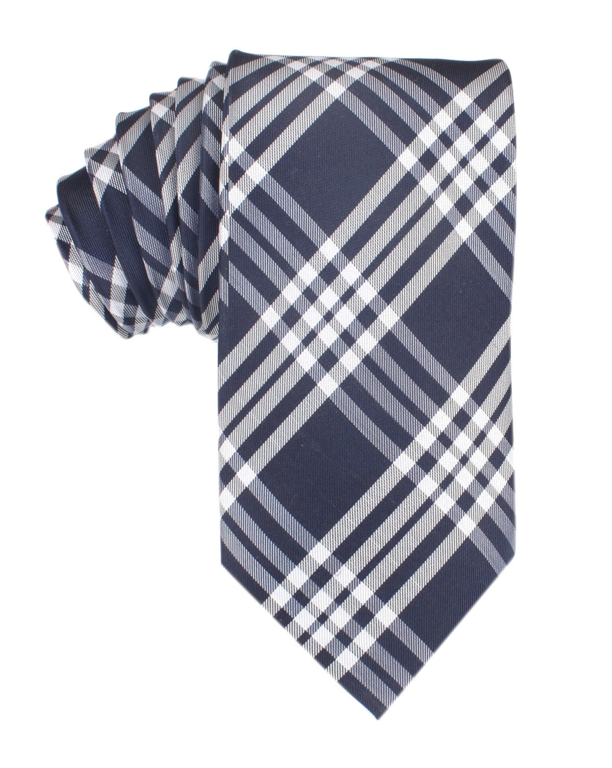 Midnight Blue with White Stripes Necktie | Modern Plaid Ties for Men | OTAA