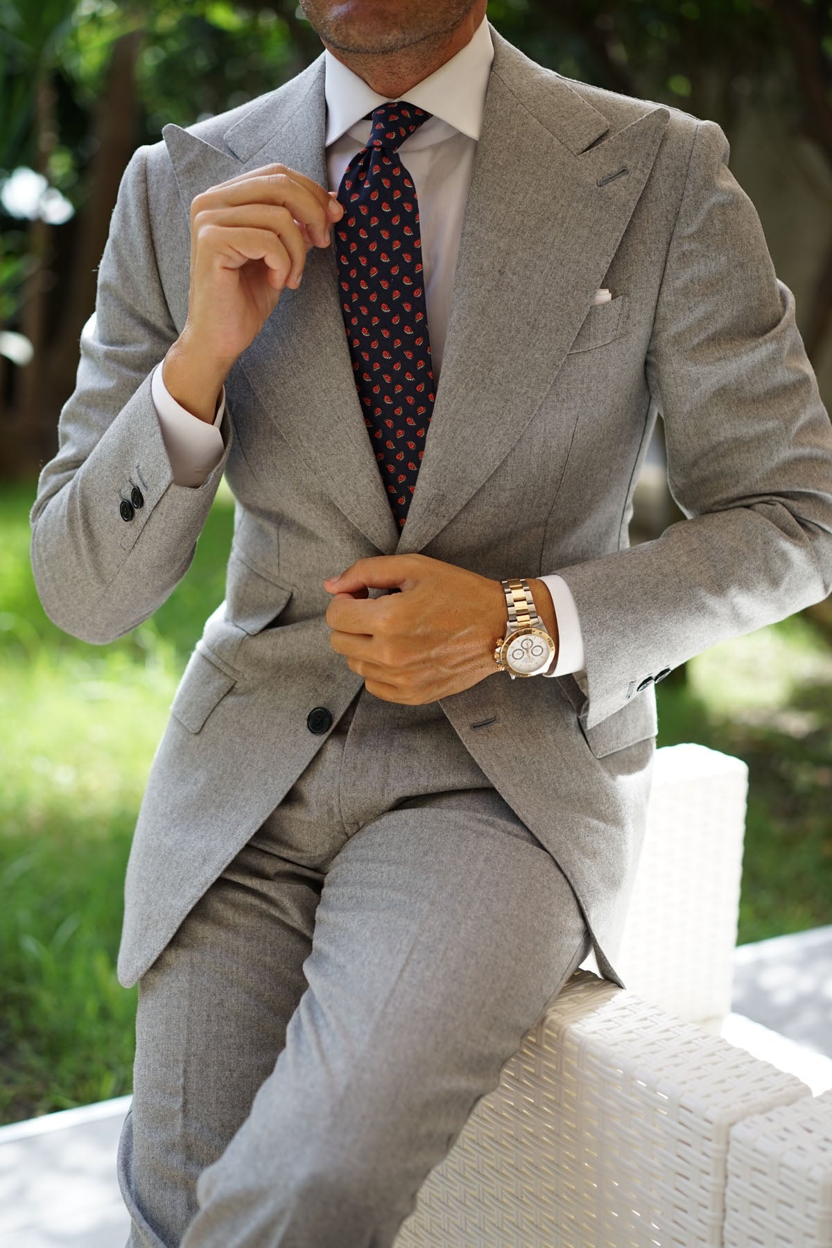 Navy Blue Paisley Tie | Red Pattern Ties | Designer Neckties for Men | OTAA