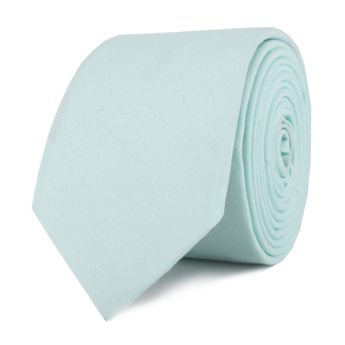 Mint Blue Cotton Skinny Tie Front Roll