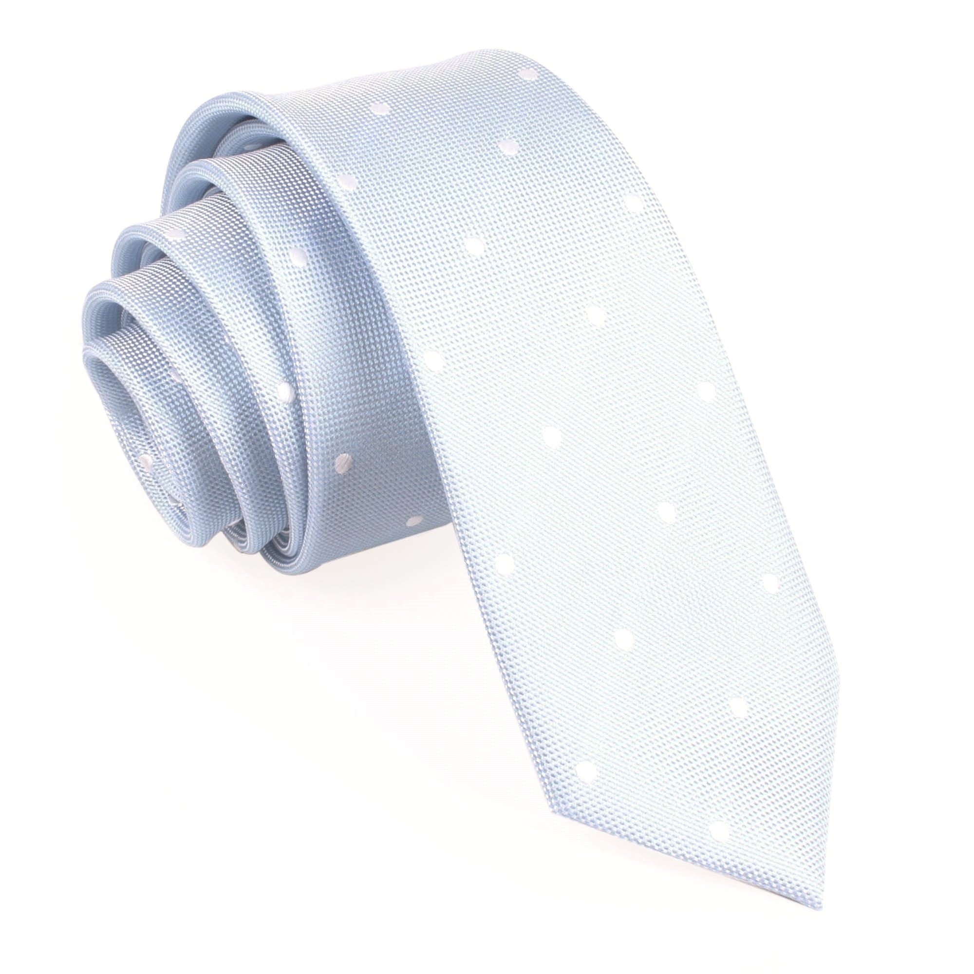 Mint Blue with White Polka Dots Skinny Tie