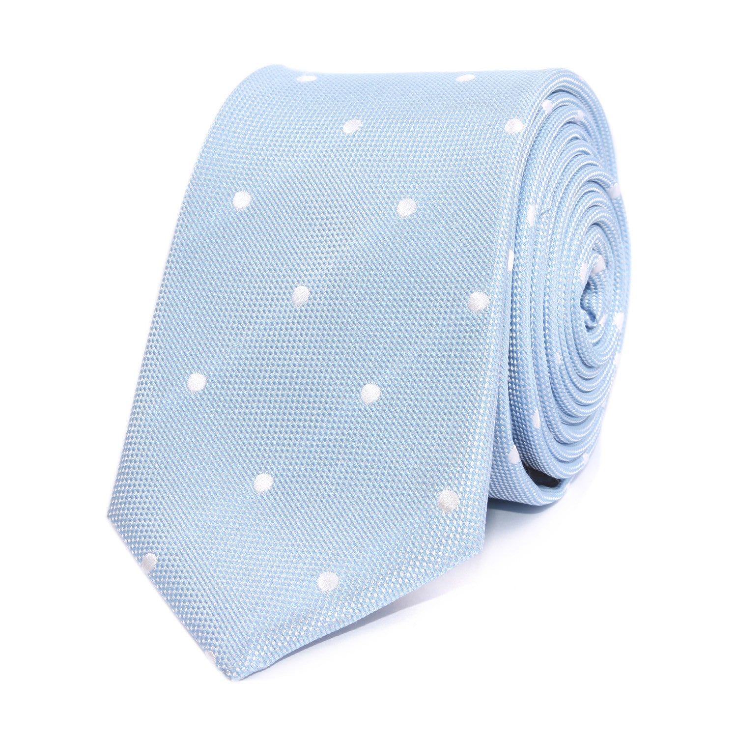 Mint Blue with White Polka Dots Skinny Tie Front