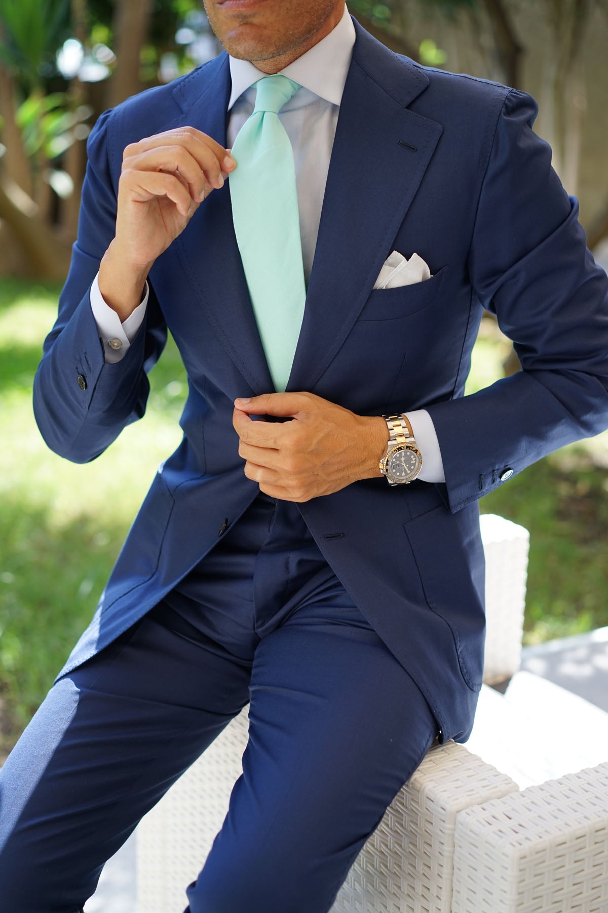 Mint Green Linen Necktie Wedding Tie for Groomsmen Best Men's Ties