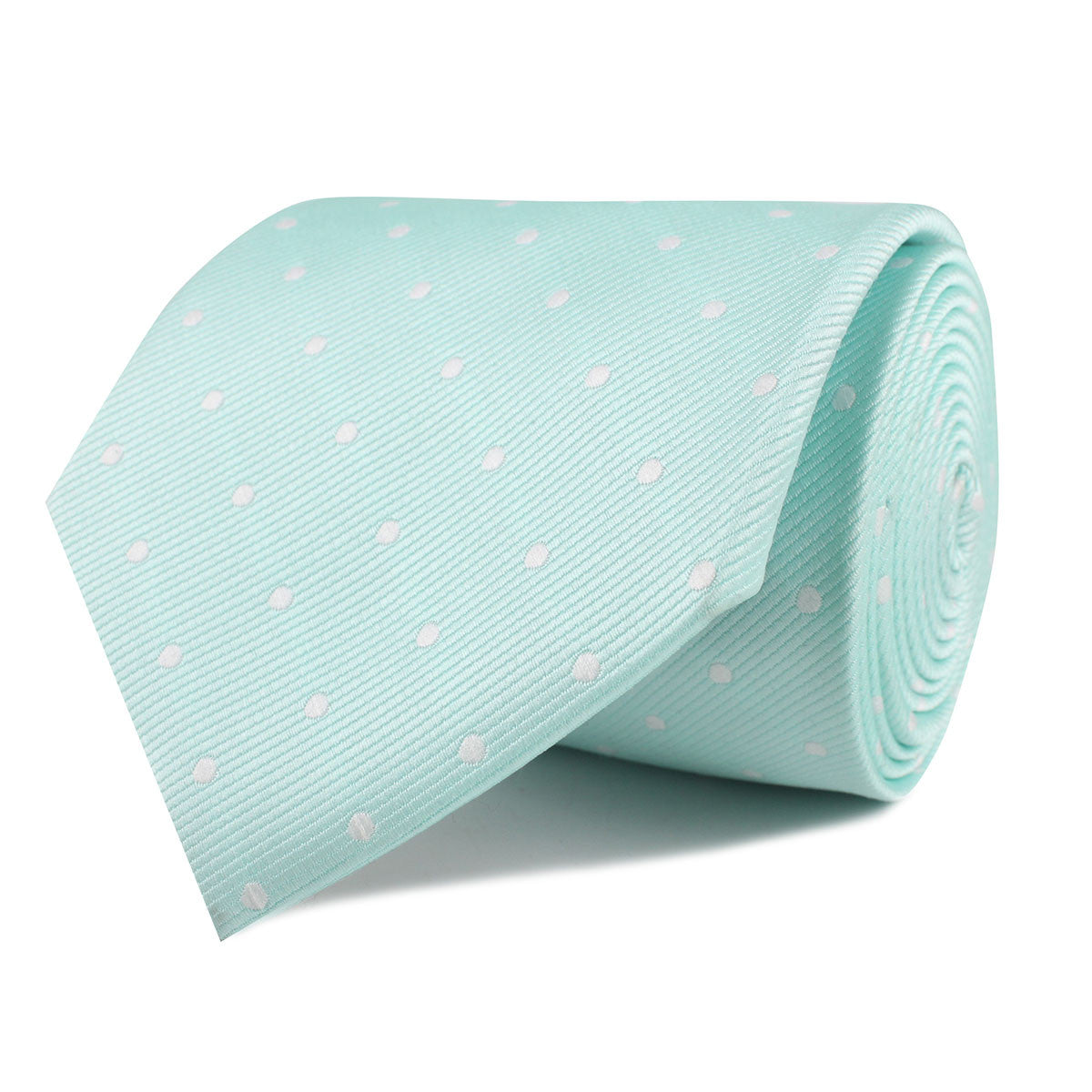 Mint Green with White Polka Dots Necktie Front Roll