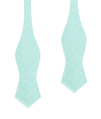 Mint Green with White Polka Dots Self Tie Diamond Tip Bow Tie