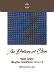 Navy Blue Basket Weave Checkered Y046 Fabric Swatch
