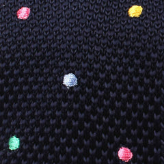 Navy Blue Knitted Tie with Green Blue Yellow & Pink Polka Dots Fabric
