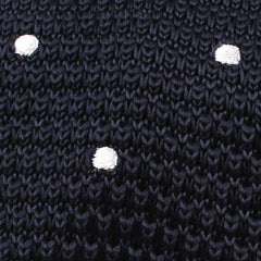 Navy Blue Knitted Tie with White Polka Dots Fabric