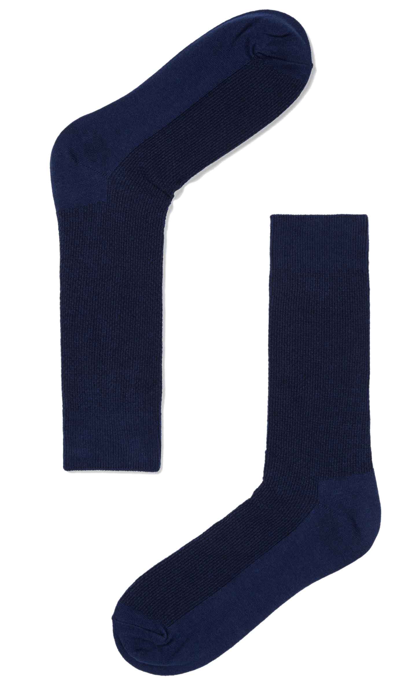 Navy Blue Textured Cotton-Blend Socks, Men's Solid Color Dress Socks