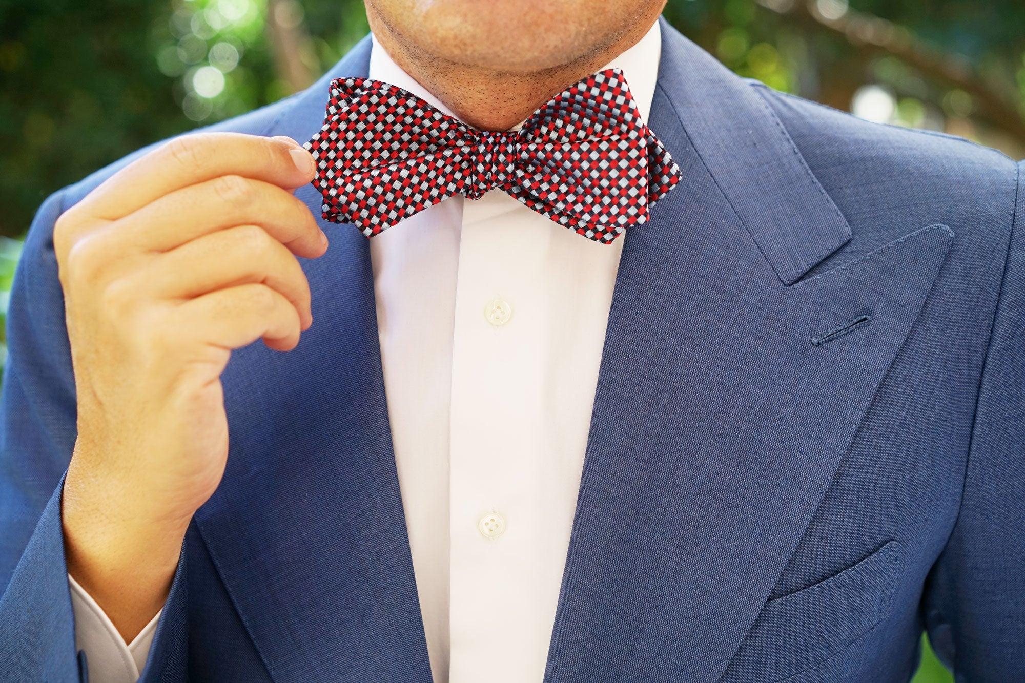 Navy and Light Blue Red Checkered Self Tie Diamond Tip Bow Tie Bowties ...