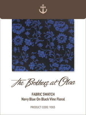 Fabric Swatch (Y003) - Navy Blue on Black Vine Floral