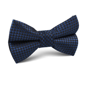 Navy Blue Basket Weave Checkered Kids Bow Tie