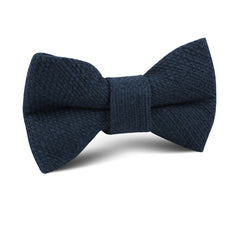 Navy Blue Basket Weave Linen Kids Bow Tie