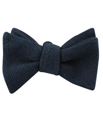 Navy Blue Basket Weave Linen Self Bow Tie Folded Up