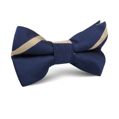 Navy Blue Champagne Gold Striped Kids Bow Tie