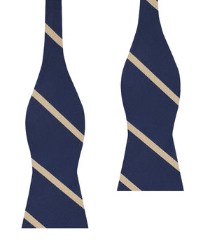 Navy Blue Champagne Gold Striped Self Bow Tie