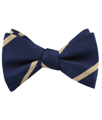 Navy Blue Champagne Gold Striped Self Tied Bow Tie