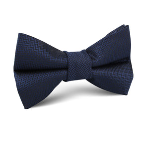Navy Blue Diagonal Herringbone Kids Bow Tie