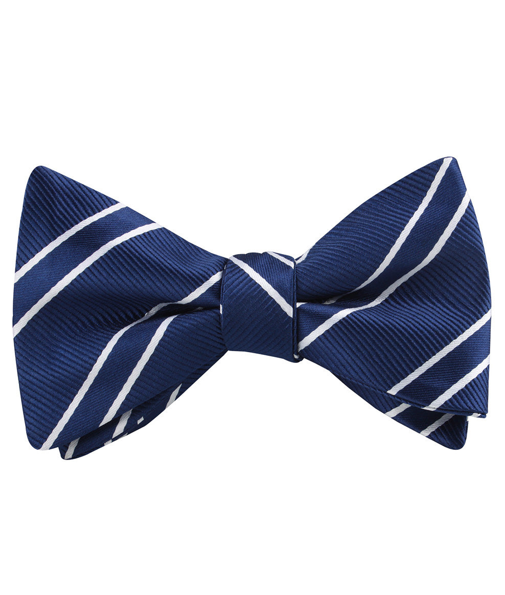 Navy Blue Double Stripe Self Tied Bow Tie