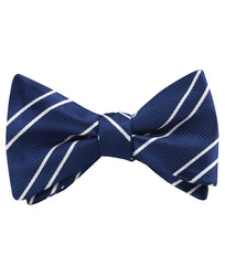 Navy Blue Double Stripe Self Tied Bow Tie