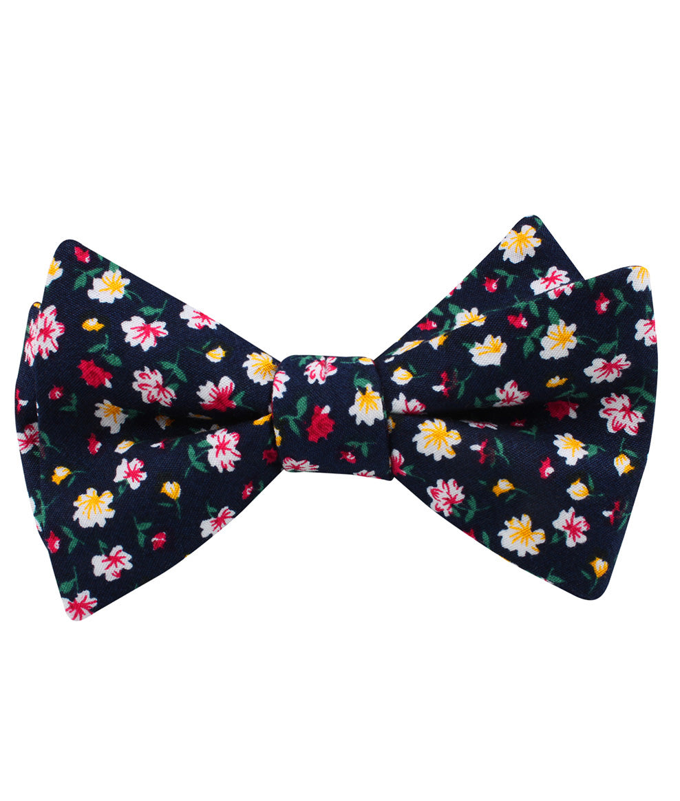Navy Blue Liberty Floral Flower Self Bow Tie Folded Up