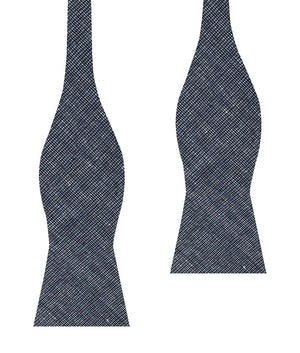 Navy Blue Needle Stitch Linen Self Bow Tie