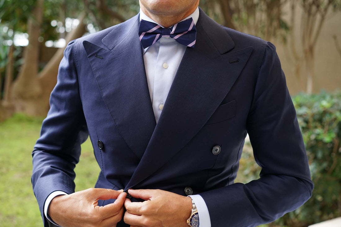 Navy Blue With Lavender Purple Stripes Bow Tie | Men's Bow Tie | Blue Pre-tied Bow Tie | Best Bowties For Men | Wedding Bow Tie | Blue Ready-tied Bow Navy Blue With Lavender Purple Stripes Bow Tie | Men's Bow Tie | Blue Pre-tied Bow Tie | Best Bowties For Men | Wedding Bow Tie | Blue Ready-tied Bow