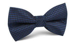 Navy Blue Basket Weave Checkered Bow Tie