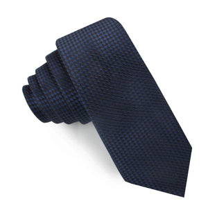 Navy Blue Basket Weave Checkered Skinny Tie