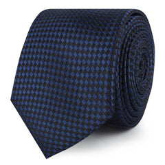 Navy Blue Basket Weave Checkered Skinny Ties