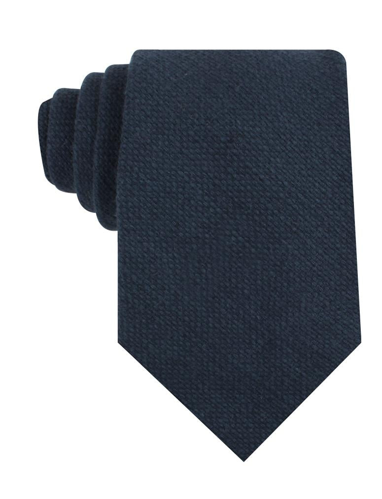 Navy Blue Basket Weave Linen Necktie | Classic Business Ties for Men | OTAA